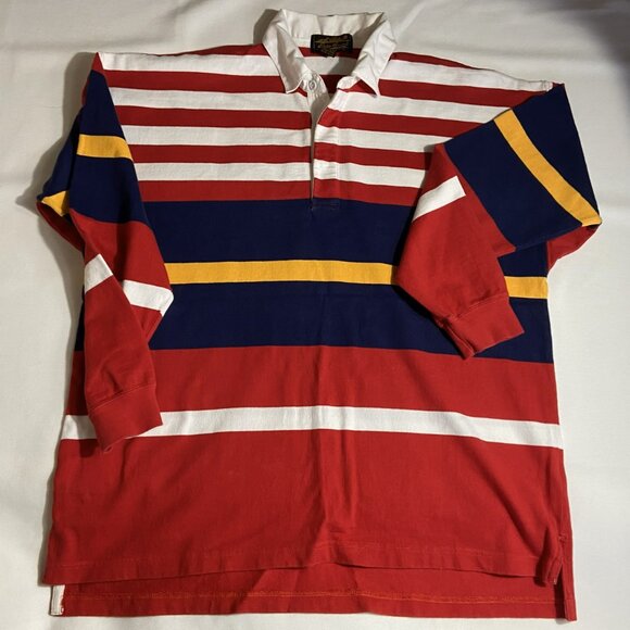 Vintage 90s Eddie Bauer Rugby Shirt XL Patriotic Stripes - Picture 3 of 8